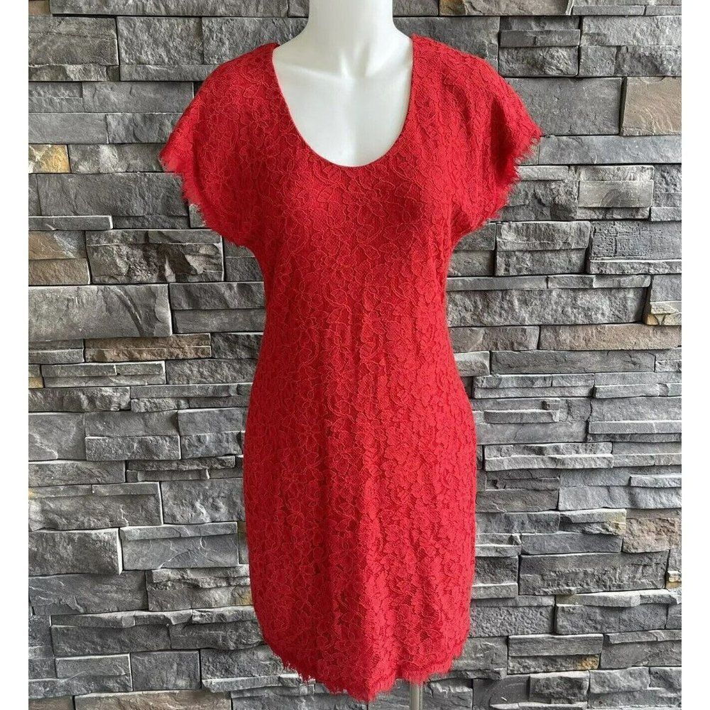 Diane Von Furstenberg Dress Lace Full Back Zip‎ Mini Red Size 8